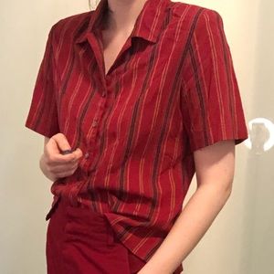 Button Up Vertical Stripped Blouse